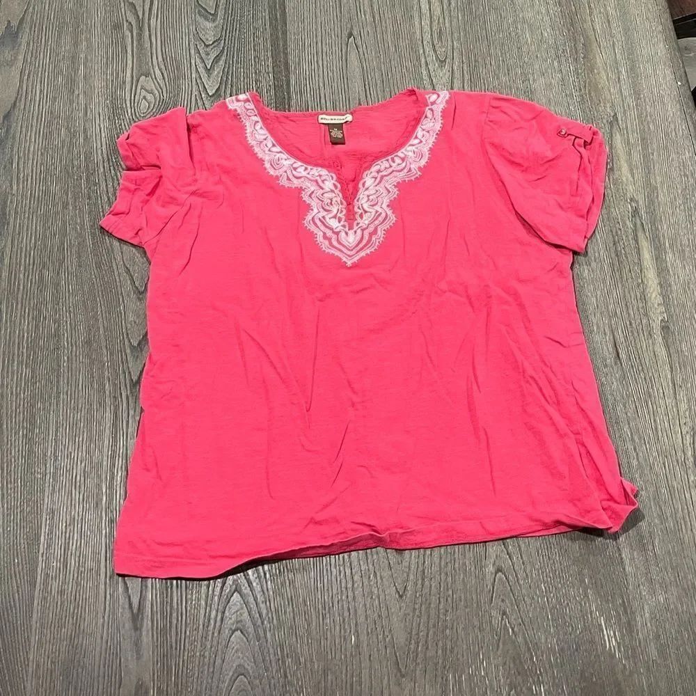Brit & Bridle Pink Cotton Embroidered Short Sleeve Shirt Size 1X